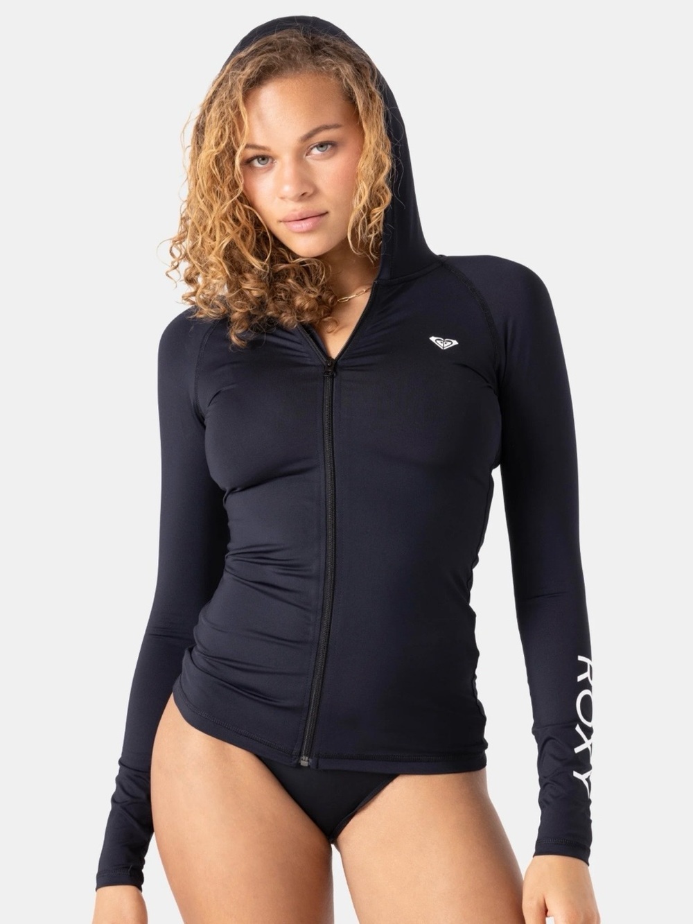 Roxy Black Hooded New Essentials Ls Zip Hooded with Sleeve Logo